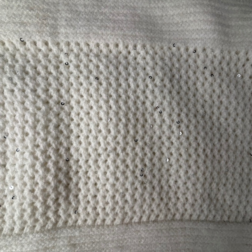 Rachel Zoe Sweater XL Winter White Luxe Chunky Sequin Turtleneck Cozy Sparkle - Picture 4 of 11